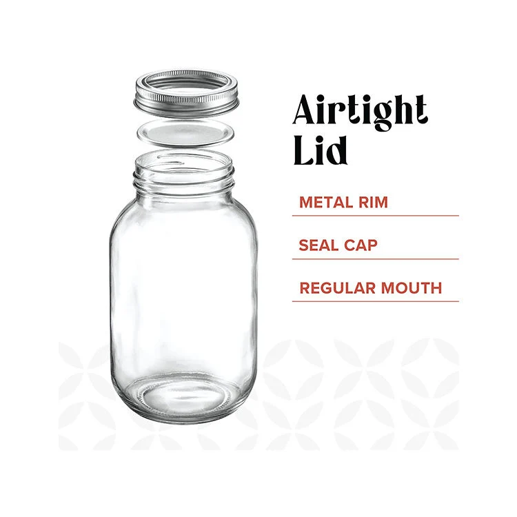 Custom Clear Regular Mouth Glass Mason Jars 32 Oz with Lid 1000ml 1l Storage Jars for Canning Peanut Honey Pickles