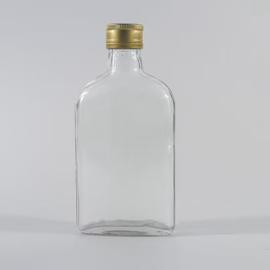 100ml 250ml impressão de logotipo transparente garrafa de vinho de vidro plano garrafa de licor de uísque