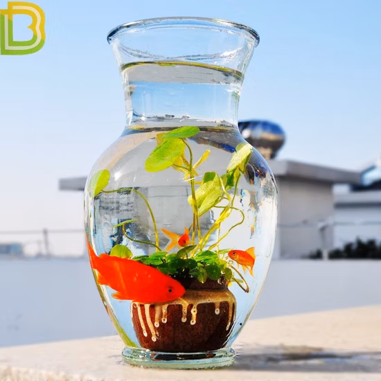 Vaso de flores de vidro transparente para decoração de barriga com boca larga por atacado para casamento