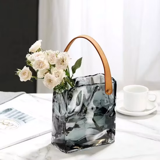 Vaso em forma de bolsa artesanal de vidro por atacado para decoração de casa
